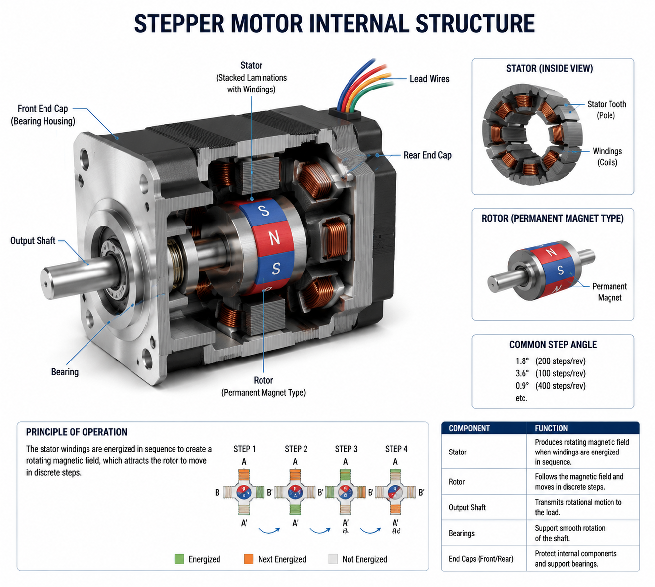 Schnittdarstellung Schrittmotor Aufbau für Industrieanwendungen