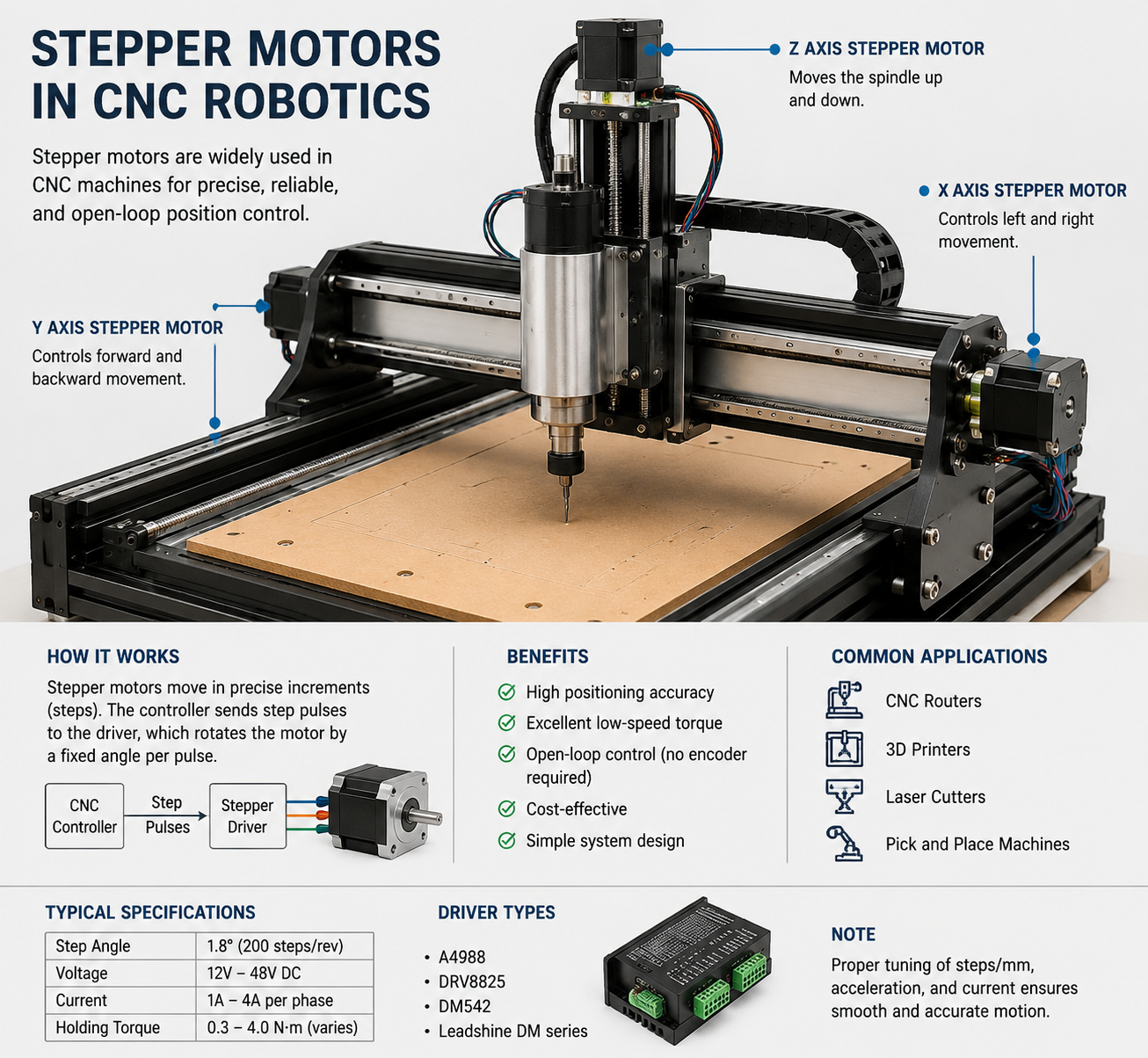 Schrittmotor Anwendungen in CNC und Robotik