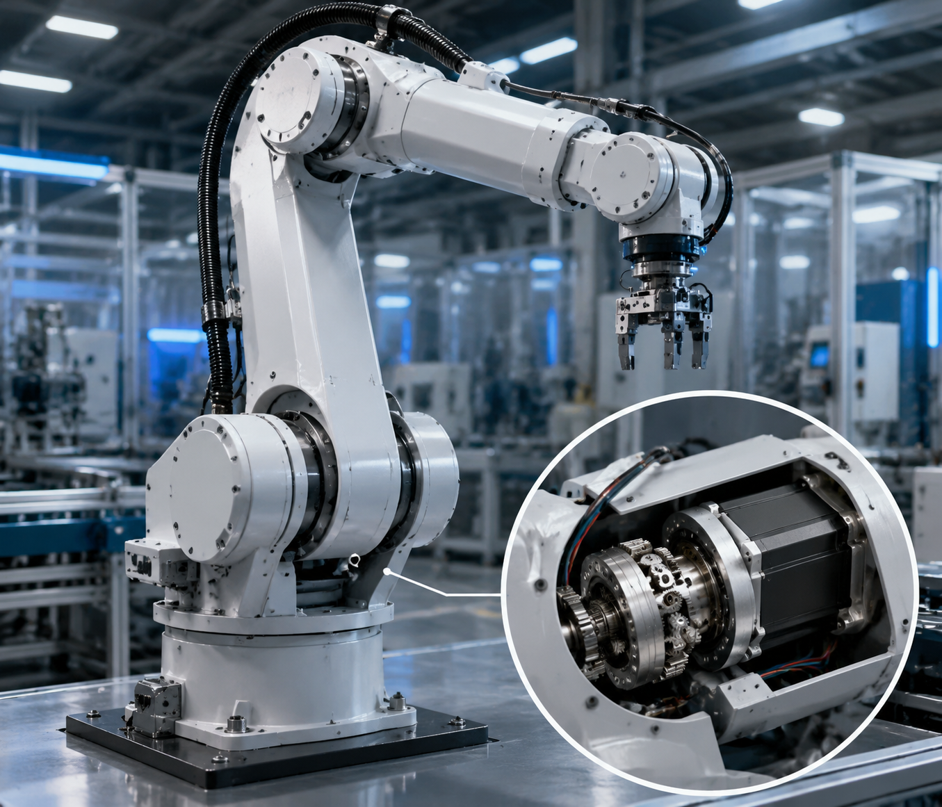 Planetengetriebe Schrittmotor im Robotergelenk Industrieanwendung